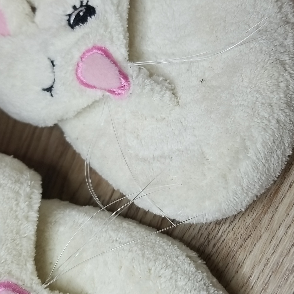 Runaway Rabbit Creations Plush Bunny Slippers Off White House Shoes Pink Black - Picture 9 of 9